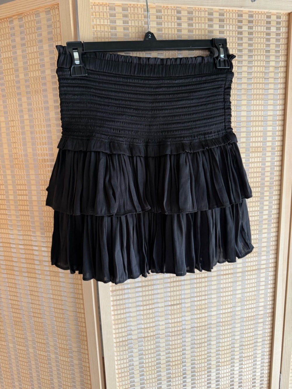 Smocked Waist Tiered Mini Skirt - Black